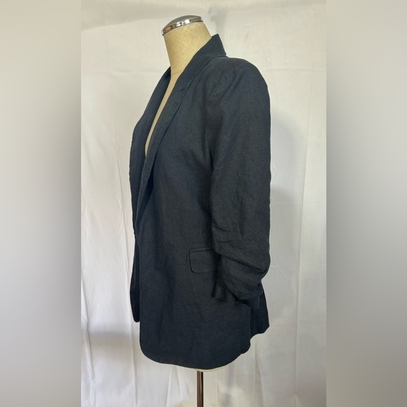 Scoop Linen-Blend Open Front Blazer with Tie Back and 3/4 Scrunch Sleeves - Picture 9 of 13